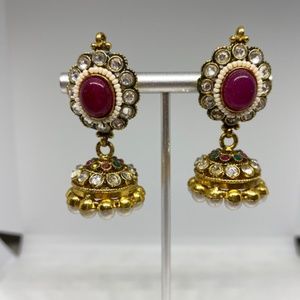Red and Gold Bollywood Indian earrings